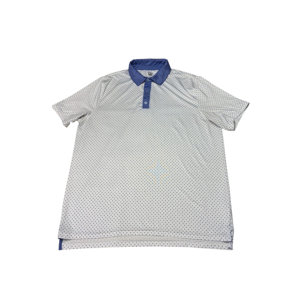 Graham Luxe Mens Large White‎ Blue Square Dot Performance Golf Polo Shirt L